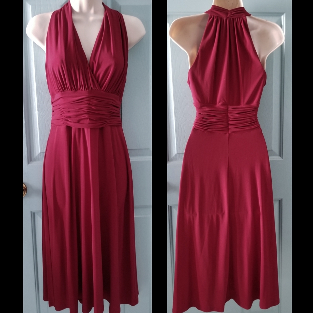 Rena Rowan Crimson Red Midi Evening Dress